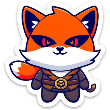Fox with fiery red eyes, one eye covered with pirate blindfold sticker
