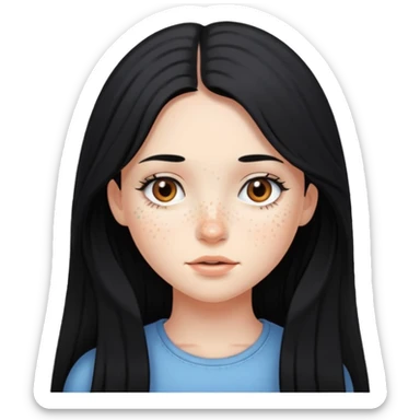 Girl with long black hair and fair skin with freckles sticker