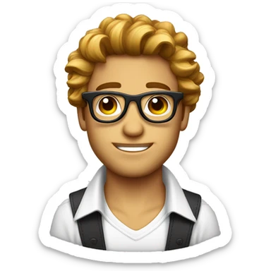 Chico lindo de cabello rubio rizado con gafas y ojos cafés  sticker