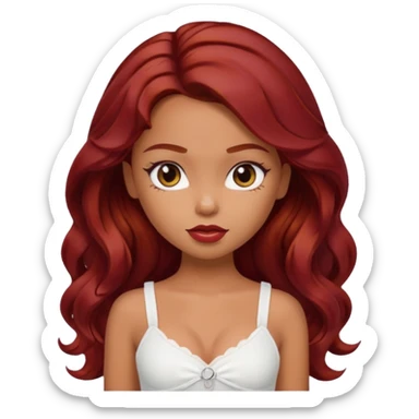 a pretty bratz tan girl with wavy dark red hair wearing a white cami top sticker