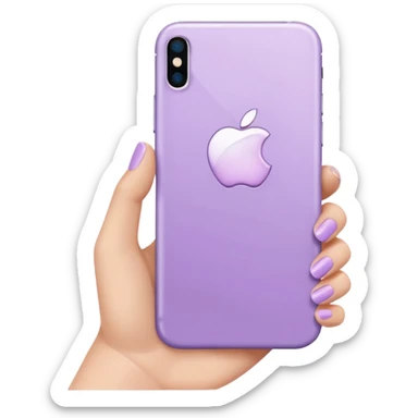 close up of a pastel purple iPhone in hand, shiny finish, iOS Apple emoji style sticker