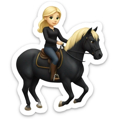 Blonde girl riding black horse  sticker