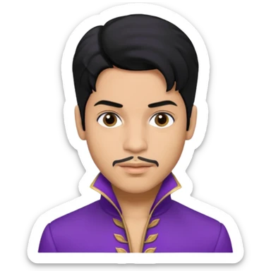 Prince Rogers Nelson with olive skin, black hair, purple outfit sticker