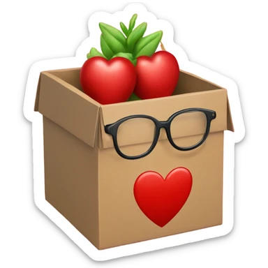 smart box with glasses above a big red heart sticker