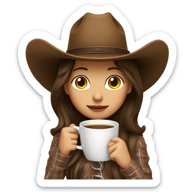 Cozy cowgirl wearing a cowboy hat sipping coffee. Brunette hair sticker