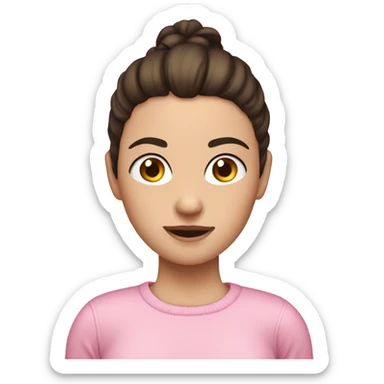 Short brunette with White skin and a ponytail. Pink pull-over sticker