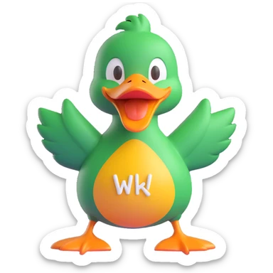 A cartoon-style duck with its beak open, shouting “WAK!” in big comic-style letters. The duck looks expressive and loud, with motion lines to show the sound. White background, bold and fun sticker