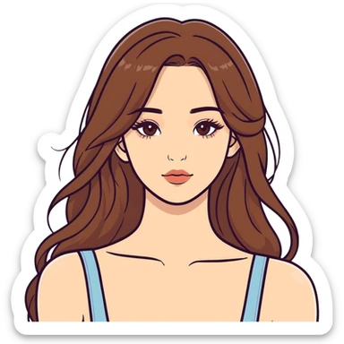 Pretty girl fair skin brown long hair brown eyes long lashes full lips perfect nose  sticker
