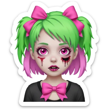 girl-zombie,with-neon green-hair,pink-bows sticker