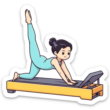Girl with black hair doing Pilates on reformer machine sticker