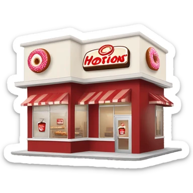 “Tim Hortons store with a red and white color scheme, featuring the classic Tim Hortons logo, a warm and welcoming design that represents a popular coffee and donut shop.” sticker