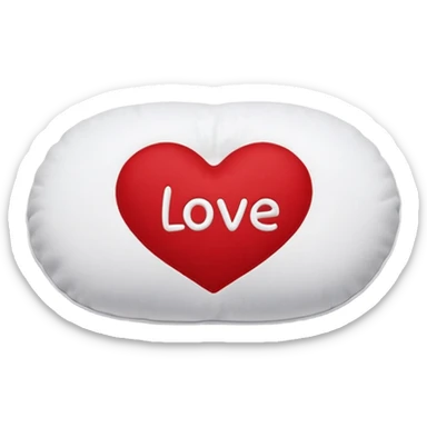 Oval shaped stitched pillow with LOVE PILL saying on it colors red and white sticker