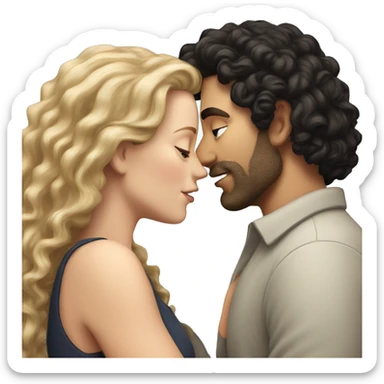 White Man with dark hair kissing white woman with long dark curly hair sticker