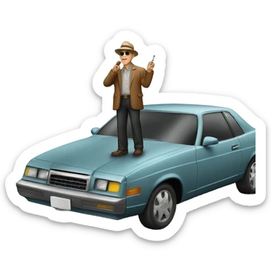 A man smoking a cigar while standing on a car sticker