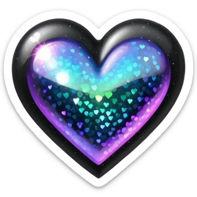 black sparkle heart sticker