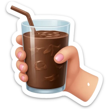 chocolat froid dans un grand verre avec une paille tenue par le bout d'une jolie main de femme avec une belle manucure Style Pinterest ultra réaliste Avec une bordure blanche sticker
