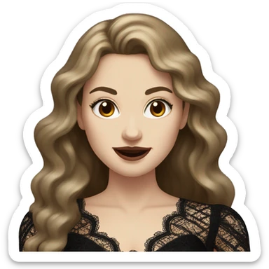 White Woman, Sharp Vampire Teeth, Long Wavy Brown Hair, wearing a black lace dress  sticker