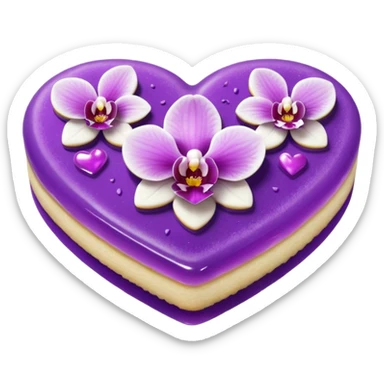 Realistic shortbread cookie in the shape of a heart with orchid purple color jelly middle filling and sprinkled powder sugar on top. sticker