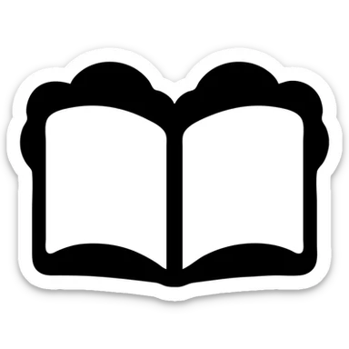 open thick white book made of fluffy white clouds, solid filled icon style sticker