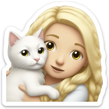 Blonde girl snuggling fluffy white cat sticker