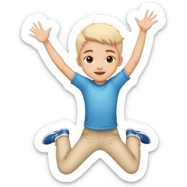 child jumping with arms up, cheerful and energetic, motion lines to show action sticker