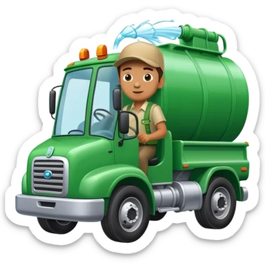 Boy driving a green hinckley water truck  sticker