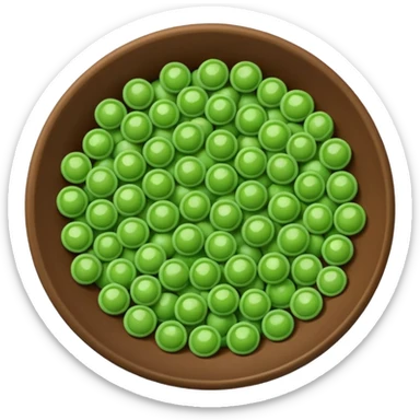 loose scatter of bright green peas, slightly frosted matte surface suggesting frozen state, round smooth uniform size, subtle variation in hue, no bowl or extras, soft lighting, subtle shadows, emoji scale sticker