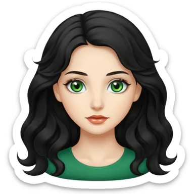 Caucasian girl with long, wavy black hair, green eyes, and pretty makeup. sticker