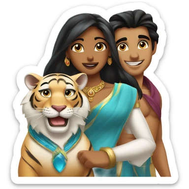 Jasmine princess and her tiger rajah and Aladdin  sticker