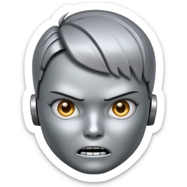 Robot emoji with a "Karen" haircut and angry facial expression sticker
