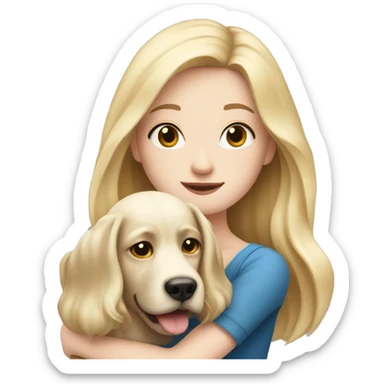 pretty woman with pale skin, very long blonde hair hugging a dog sticker