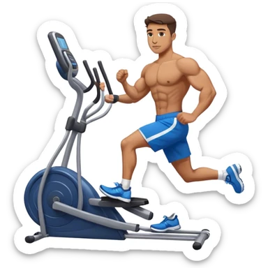 buff guy in blue shorts using elliptical sticker