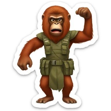 Angry orangutan in a combat outfit  sticker