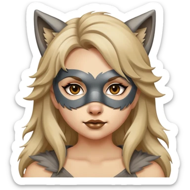 Cartoon girl with dirty blond hair wearing a wolf mask sticker