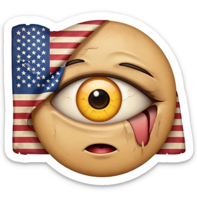 eye twitching emoji with a broken american flag in the background sticker