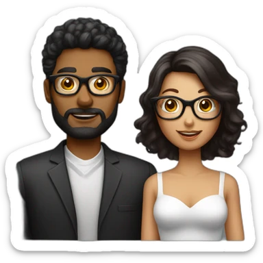 Homme black cheveux noir et lunette avec belle femme rousse sticker