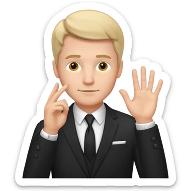 white man in formal suit in thought, shows something with his hand sticker