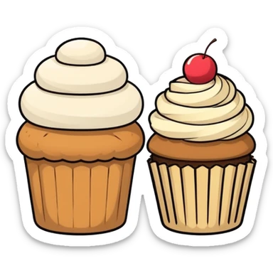 Minimalistic flat vector icon, iOS style, thin black contour on white background. Bread loaf and cupcake side by side. Clean, no text, no shadows
 sticker
