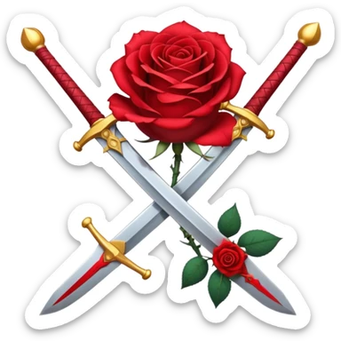 Crossed weapons with a rose sticker