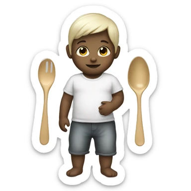 Cute Baby carries spoon with White skin and Straight hair  sticker