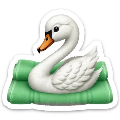 A swan made from a green terrycloth towel sticker
