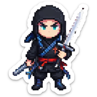 Pixel art anime ninja character with sword sticker