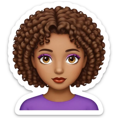 pretty brown skin, short hair curly, baddie with makeup sticker