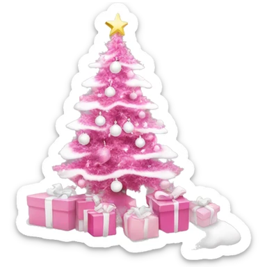 Pink Christmas tree with white and pink presents under it and white ornaments  sticker