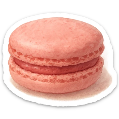 realistic pink macaron, soft painterly textures, appetizing and delicate sticker