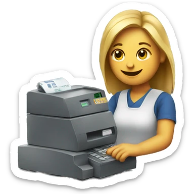 cashier with cash register sticker