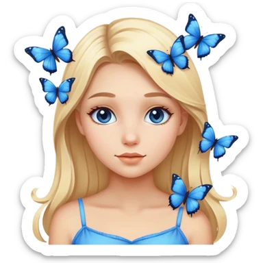 Blonde girl with blue butterflies  sticker