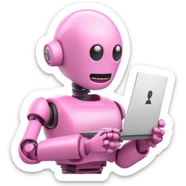 human-like pink robot carrying email icon in hands sticker
