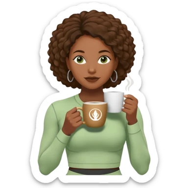 A black woman drinking a coffee dressed in a Lululemon co-ord green fit sticker
