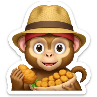 Monkey with a hat and chicken nuggets sticker